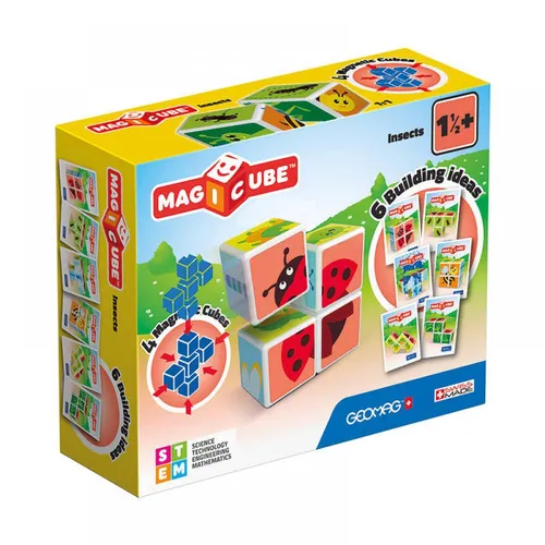 Geomag Magicube Insekten, bedruckte Magnetwürfel, 4 Würfel + 3 Karten