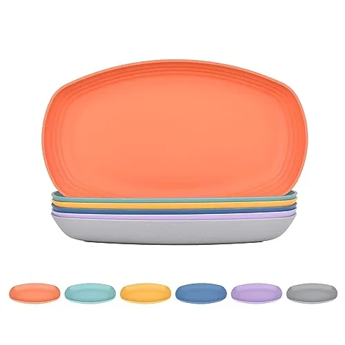 JSYMJSY Teller Set Kunststoff, 6Teilig 29.5cm Oval Speiseteller Bruchfest, Essteller Plastik Mehrweg, Sicher Leicht Plate für Esszimmer RV Party Picknick Camping, Mikrowellenfest, 6 Farben