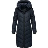 Navahoo Damen Wintermantel Sahnekatzii XIV Navy Gr. S - Funktionsjacke mit modischer V-Steppung, abnehmbarer Kapuze und versteckten Reißverschlusstaschen – ideal für kalte Tage!