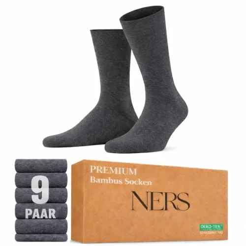 NERS PREMIUM Bambussocken - 9 Paar für Damen und Herren, nahtlos und atmungsaktiv - Die NERS PREMIUM Bambussocken kombinieren Stil und Komfort. Sie sind nahtlos, atmungsaktiv und bieten eine umweltfreundliche Alternative für den täglichen Gebrauch. Ideal gegen Schweißfüße und für ein angenehmes Tragegefühl.