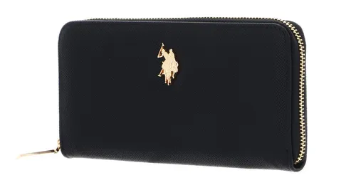 U.S. POLO ASSN. Jones Large Zip Around Wallet - Damen-Geldbörse mit klassischem Design und goldfarbenen Akzenten, bietet zahlreiche Fächer für optimale Organisation. Ideal für stilbewusste Frauen.