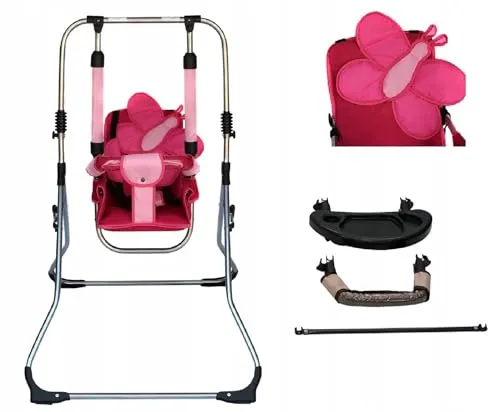 2in1 Kinderschaukel Babyschaukel Babywippe Zimmerschaukel Gartenschaukel; Indoor Baby Schaukel und Hochstuhl in einem (Rosa Schmetterling)