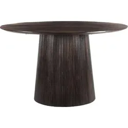 Livingfurn Esstisch Salvator Walnuss 130cm aus Mangoholz - Stilvoller runder Esstisch aus hochwertigem Mangoholz, ideal für gesellige Abende. Mit stabiler Mittelsäule und lackierter Oberfläche für Langlebigkeit. Maße: 130 cm Durchmesser, 76 cm hoch.