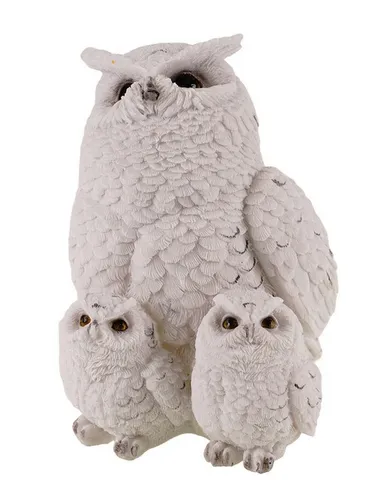 Kremers Schatzkiste Dekofigur Eule mit 2 Kücken weiß - Skulptur 17 cm Deko Figur Vogel Geschenk Tier Polyresin Eulenfigur Uhu