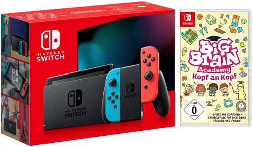 Nintendo Switch Neon rot/blau + Big Brain Academy - Erlebe Gaming in voller Farbe mit der Nintendo Switch in neonrot und -blau! Enthält das Spiel Big Brain Academy: Kopf an Kopf für spannende Herausforderungen und Familienspaß.