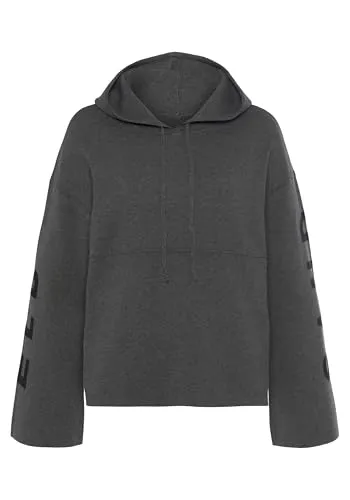 Hoodie ELBSAND Damen - Modischer Feinstrick in Anthrazit - Stylischer Sweatshirt-Hoodie von Elbsand, gefertigt aus nachhaltiger Viskose (LENZING ECOVERO), mit lockerer Passform und Logostickerei, ideal für lässige Loungewear.