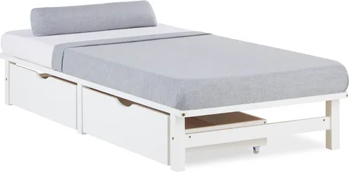Homestyle4u Holzbett Palettenbett 90x200 Weiß - Stylisches Palettenbett 90x200 cm mit 2 praktischen Bettkästen und stabilem Rolllattenrost - ideal für platzsparende Schlafzimmer und moderne Wohnkonzepte.