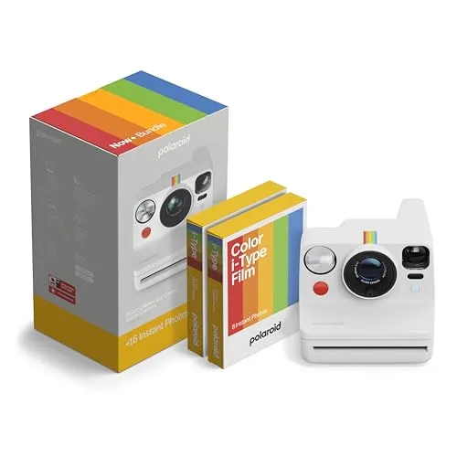 Polaroid – Now+ Gen 3 – Sofortbildkamera mit Bluetooth-Verbindung – Bundle Kamera + Farbfilm (16 Fotos) Weiß (6563)