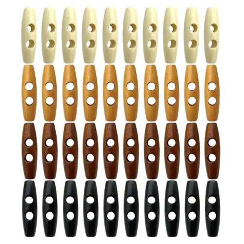 Stück Hornknöpfe, Wollmantelknöpfe, Doppelloch-Hornknöpfe, Olivenförmige Holzknöpfe, Jackenersatzknöpfe, Nähen von Holzknöpfen (4 Farben) 40