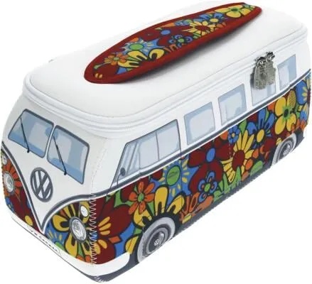 BRISA VW Collection - Volkswagen T1 Bulli Kosmetiktasche - Reisetasche im Flower Design: Die offizielle Volkswagen T1 Bulli Kosmetiktasche bietet praktische Fächer und kann multifunktional eingesetzt werden - ideal für Reisen, Kosmetik oder als Kühltasche.