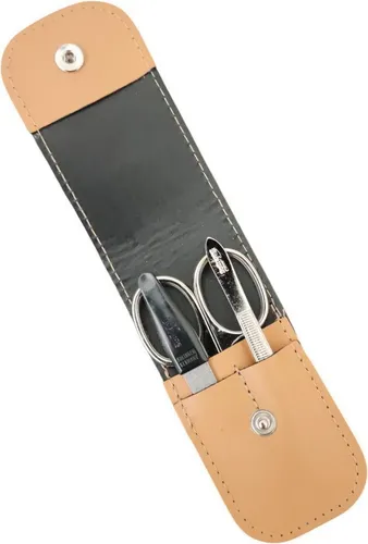 EloModa Maniküre-Etui 3-teiliges Solingen Maniküre Set mit Leder Etui, Nagelschere, Feile, 3 tlg., Made in Germany