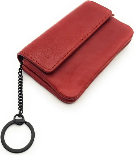 echt Leder Micro Geldbörse Schlüsseletui aus gewachstem Rindleder (rot) - Elegante Münzbörse für Damen aus strapazierfähigem, gewachstem Rindleder mit RFID-Schutz – ideal für Karten, Geldscheine und Schlüssel, perfekt für unterwegs.