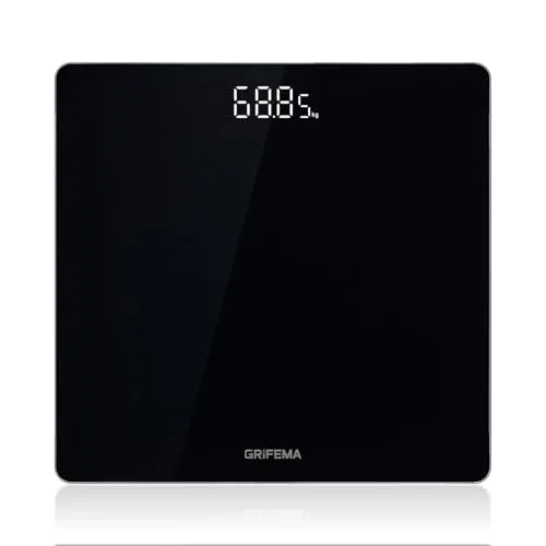 GRIFEMA GA2001-28 Personenwaage Digital, mit Hochpräzisen Sensoren bis 180kg/400lb (50g/0.1lb), Maßeinheit in kg/lb/st, Große Plattform 280x280mm, Schwarz