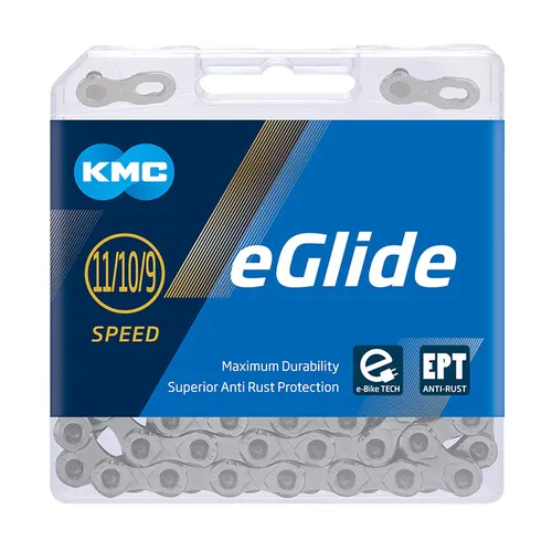 KMC eGlide EPT 9-, 10- & 11-Gang-Kette - Antriebsketten für E-Bikes, extra starke Pins und maximaler Rostschutz für langlebige Leistung und Zuverlässigkeit.