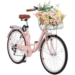 VEVOR Cruiser Fahrrad Rosa Beach mit Korb