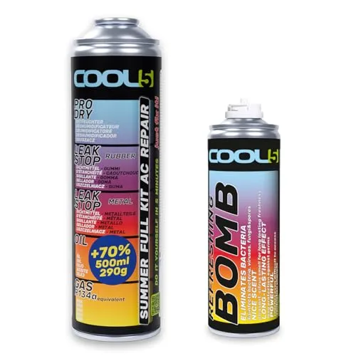 Cool5 Ersatzkältemittel r134a für Autoklimaanlagen – 1 Dose 5in1, 290g + Auto-Lufterfrischer, 136g
