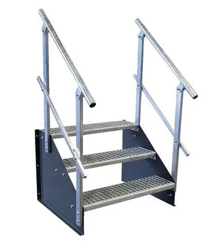 SRM Design Außentreppe 3 Stufen mit beidseitigem Geländer – anthrazit - Stahl-Standtreppe mit 3 Stufen, freistehend, Breite 110 cm, Höhe 63 cm. Ideal für Garten und Gewerbe, korrosionsgeschützt und einfach montierbar. Perfekt für den flexiblen Einsatz im Außenbereich.
