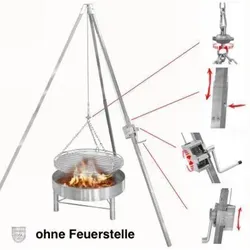 Edelstahl Schwenkgrill Dreibeingrill mit Rost 50 cm - Freistehender Schwenkgrill aus hochwertigem Edelstahl mit 50 cm Grillfläche, ideal für gesellige Grillabende im Garten.