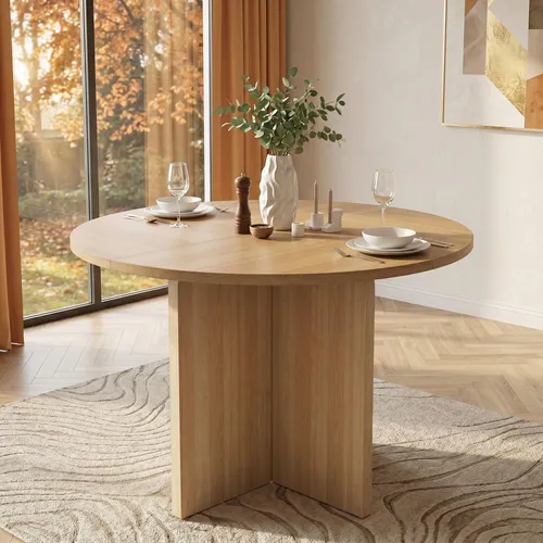 MODFU Runder Esstisch 120 cm für 4-6 Personen in Holzoptik