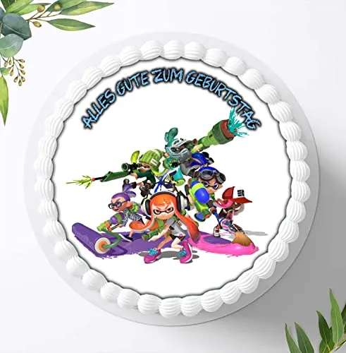 Für die Geburtstags Torte, Zuckerbild kompatibel mit: Splatoon Tortenbild, Essbares Foto für Torten, Fondant, Tortenaufleger Ø 20cm, 0790z