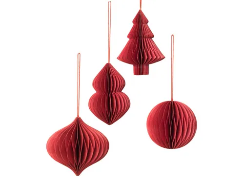 Broste Copenhagen Christmas Mix Papierhänger Pompeian Red - Set mit 4 Aufhängern - Nussknacker - Stilvolle Weihnachtsbaumdekoration aus hochwertigem Papier, ideal für ein modernes Fest. Jedes Stück hat 9cm Durchmesser und 10cm Höhe.