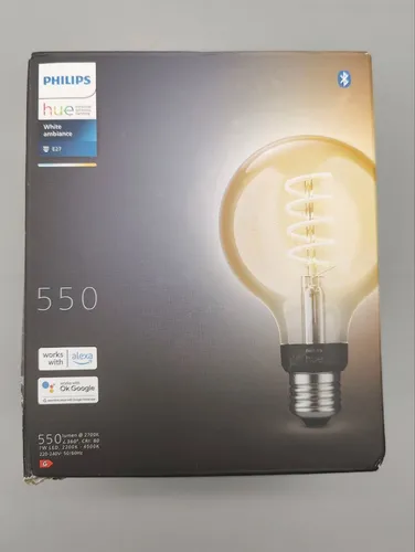 Hue G93 E27 Globe mit Glühfaden - Energiesparlampe mit Vintage-Charme, dimmbar und smart steuerbar über Hue Bridge oder Sprachassistenten. Ideal für stimmungsvolle Beleuchtung mit bis zu 15.000 Stunden Lebensdauer.