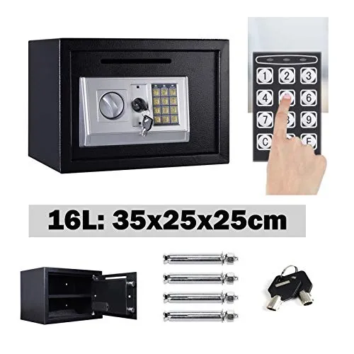 Tresor Klein Elektronischer Safe Minisafe Wandtresor Mini Tresor Stahlsafe Möbeltresor Wandsafe Elektronikschloss 2 Schlüssel -16L (Schwarz)