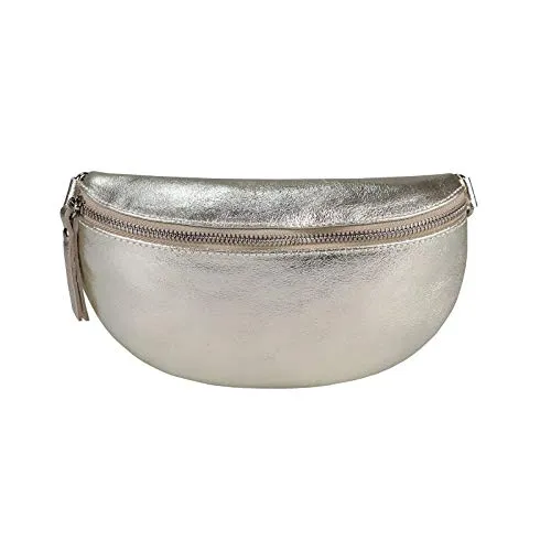 Made in Italy OBC Damen Leder Tasche Gürteltasche Crossbody Hüfttasche Bauchtasche Hüfttasche Umhängetasche Cross-Over Bodybag Schultertasche Handytasche Geldtasche Gold