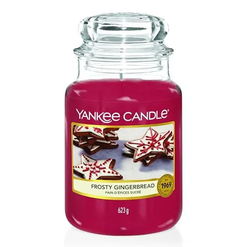 Yankee Candle Frosty Gingerbread Duftkerze im Glas (groß) - Kerzen im Glas mit einer Brenndauer von bis zu 150 Stunden, die jeden Raum mit dem warmen Duft frisch verzierter Lebkuchen erfüllt.