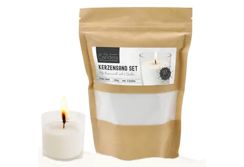 CEPEWA Formkerze DIY Kerzensand mit 5 Dochte 250gr weiß Paraffinwachs Sandgranulat