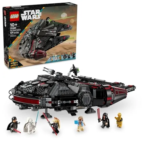 LEGO Star Wars Der dunkle Falke baubares Raumschiff, Star Wars Spielzeug-Fahrzeug-Set für Jungen und Mädchen, Sammlerstück Millenium Falcon Spielzeug mit 6 Star Wars Minifiguren, Geburtstagsgeschenk