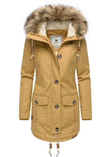Ragwear Wintermantel Jane YOUMODO Winter Kurzmantel mit Kapuze und Kunstfellkragen