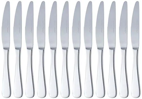 Amazon Basics Tafelmesser mit Abgerundeter-Rand, Edelstahl, 12er-Pack, Silberfarben