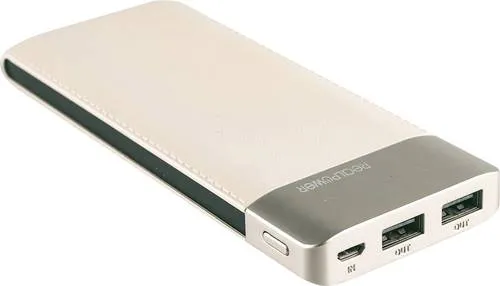 RealPower PB-8000 Powerbank 8000 mAh - Multimedia Powerbank mit 8000 mAh Kapazität, elegant in Kunstlederoptik, lädt zwei Geräte gleichzeitig und schützt vor Überladung.