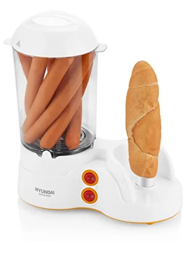 HYUNDAI ELECTRONICS HYUHDM110 Hot-Dog-Maker - Hot Dog-Maschine mit transparentem Dampfbehälter für 1-12 Würstchen, kocht auch Eier und Mais. Ideal für Familien mit sicherem Betrieb und einfacher Reinigung dank Antihaftbeschichtung.