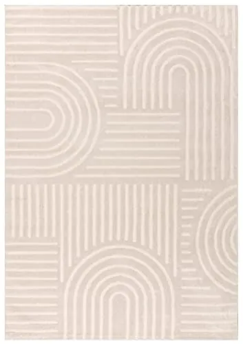 Kurzflor Teppich, Wohnzimmer, Boho Geometrisch -Weiß - 200cm x 290cm - Moderner Superweicher Teppich