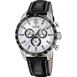 Candino Herren Chronograph Uhr UC4758/1 - Sportlich & Elegant - Chronographen, elegante Herren Armbanduhr mit schwarzem Lederarmband, Saphirglas und wasserdicht bis 10 bar - ideal für sportliche Anlässe.
