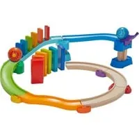 HABA 305347 - Kullerbü Kugelbahn Kringel-Domino, farbenfrohes Holzspielzeug mit Dominotreppe für kreativen Spielspaß ab 2 Jahren