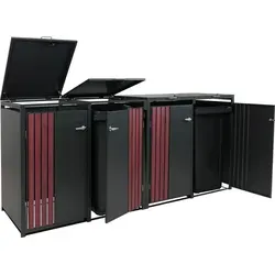 4er-Mülltonnenverkleidung MCW-O67 - Stilvolle Mülltonnenbox - Mülltonnenbox für 4 Tonnen (80-240L) in anthrazit mit Holzoptik, stabil und abschließbar, ideal für ein gepflegtes Erscheinungsbild im Außenbereich.