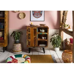 shabby chic Altholz Kommode - Vintage Sideboard aus recyceltem Massivholz - Kommode im Retro-Design, gefertigt aus 60% recyceltem Altholz. Ideal für Schlafzimmer, bietet 5 Fächer und ist ein einzigartiges Unikat!