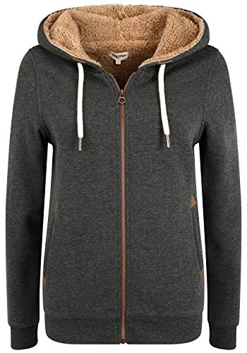 OXMO OXVicky Pile Sweat Zip-Hoodie Damen Sweatjacke Cardigan Sweatshirtjacke mit Teddy-Futter Reißverschluss Eingrifftaschen Regular fit, Größe:S, Farbe:DAR Grey M (798288)