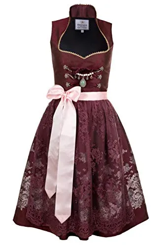 Edelnice Trachtenmode Designer Stehkragen Midi Dirndl Stella - Elegantes Dirndl für Damen, gefertigt aus changierendem Brokatstoff mit romantischen Motiven und einer luxuriösen Spitzenschürze – ein echter Blickfang für besondere Anlässe.