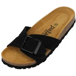 Palado Pantoletten Damen Tinos Premium Leather - Elegante Sandalen aus Veloursleder - Wanderschuhe mit hochwertigem Veloursleder-Obermaterial und komfortablem Kork-Fußbett, ideal für stilvolle Sommertage und lange Spaziergänge.