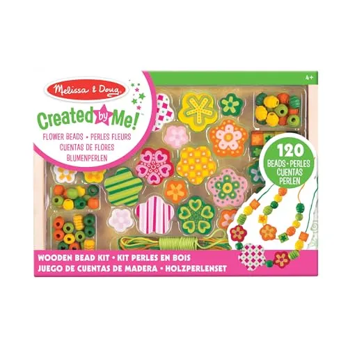 Melissa & Doug Flower-Power-Perlen-Set | Holzperlen zum Auffädeln | Kinder Modeschmuck Bastelset ab 5 Jahren | Freundschaftsarmband Bastelset für Mädchen und Jungen | Geschenk für Mädchen ab 4 Jahren