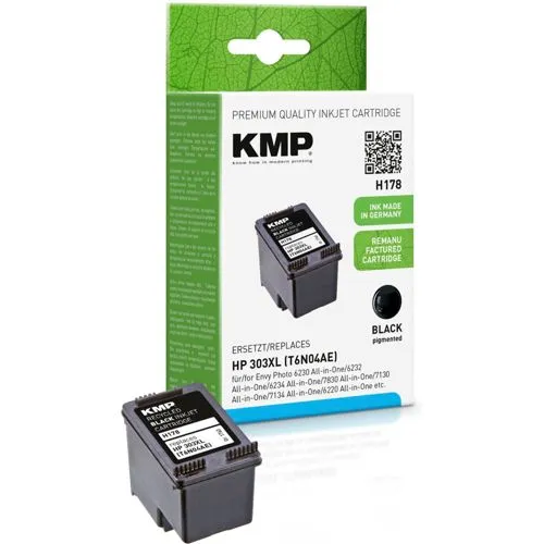 KMP H178 Tintenpatrone schwarz für HP T6N04AE 303 XL - Druckerpatronen, hohe Seitenleistung und brillante Druckqualität für gestochen scharfe Texte und Bilder.