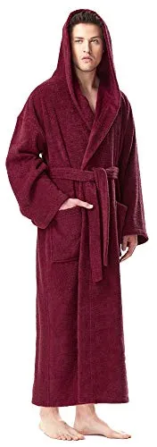 Arus Herren Bademantel mit Kapuze, wadenlang, Bordeaux - Komfortabler wadenlanger Bademantel aus 100 % schadstofffreier Baumwolle. Ideal für Sauna und Wellness, mit Kapuze und großen Taschen. Perfekt für entspannte Momente zu Hause oder unterwegs.