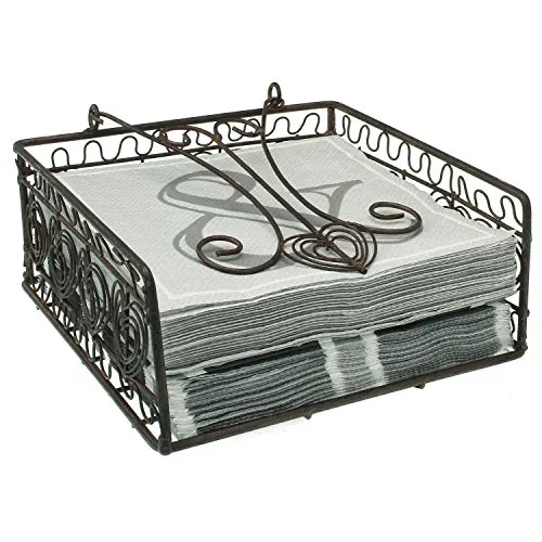 MACOSA SA77530 Servietten-Ständer Antik Schwarz/Dunkelrost Herz-Ornament Metall Gewichtshebel Shabby Chic Korb Papierservietten Aufbewahrung Halter