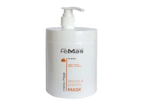 Femmas Premium Haarmaske mit Argan & Keratin 1000ml - Haarmaske für intensive Pflege und Reparatur, mit feuchtigkeitsspendendem Arganöl und stärkendem Keratin für gesundes, glänzendes Haar.