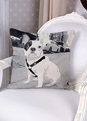 Dekokissen Gobelin Kissen französische Bulldogge Bully Dekokissen 40x40 Schwarz Weiss kdk006 Palazzo Exclusiv