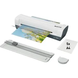 Leitz iLAM Home 4-in-1 A4 Laminiergeräte-Set - Laminierung – Kompaktes 4-in-1 Set mit Laminiergerät, Papierschneider, Eckenabrunder und hochwertigen Laminierfolien für kreative DIY-Projekte.